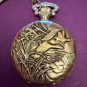 Geneva Silver Pocket Watch with Engraved Design- Japan movement